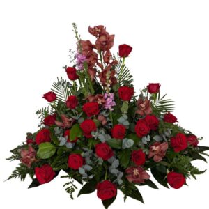 Arreglo Floral Premium de Rosas Rojas y Orquídeas