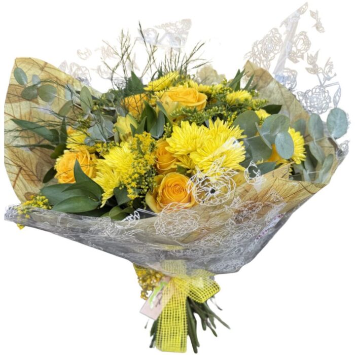 Bouquet Amarillo Elegante con Rosas y Crisantemos Bouquet Amarillo Elegante con Rosas y Crisantemos